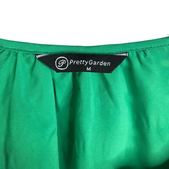 Pretty Garden Dress Womens Size M Green V-neck Short Sleeve Eyelet Daytime Party - Picture 2 of 8